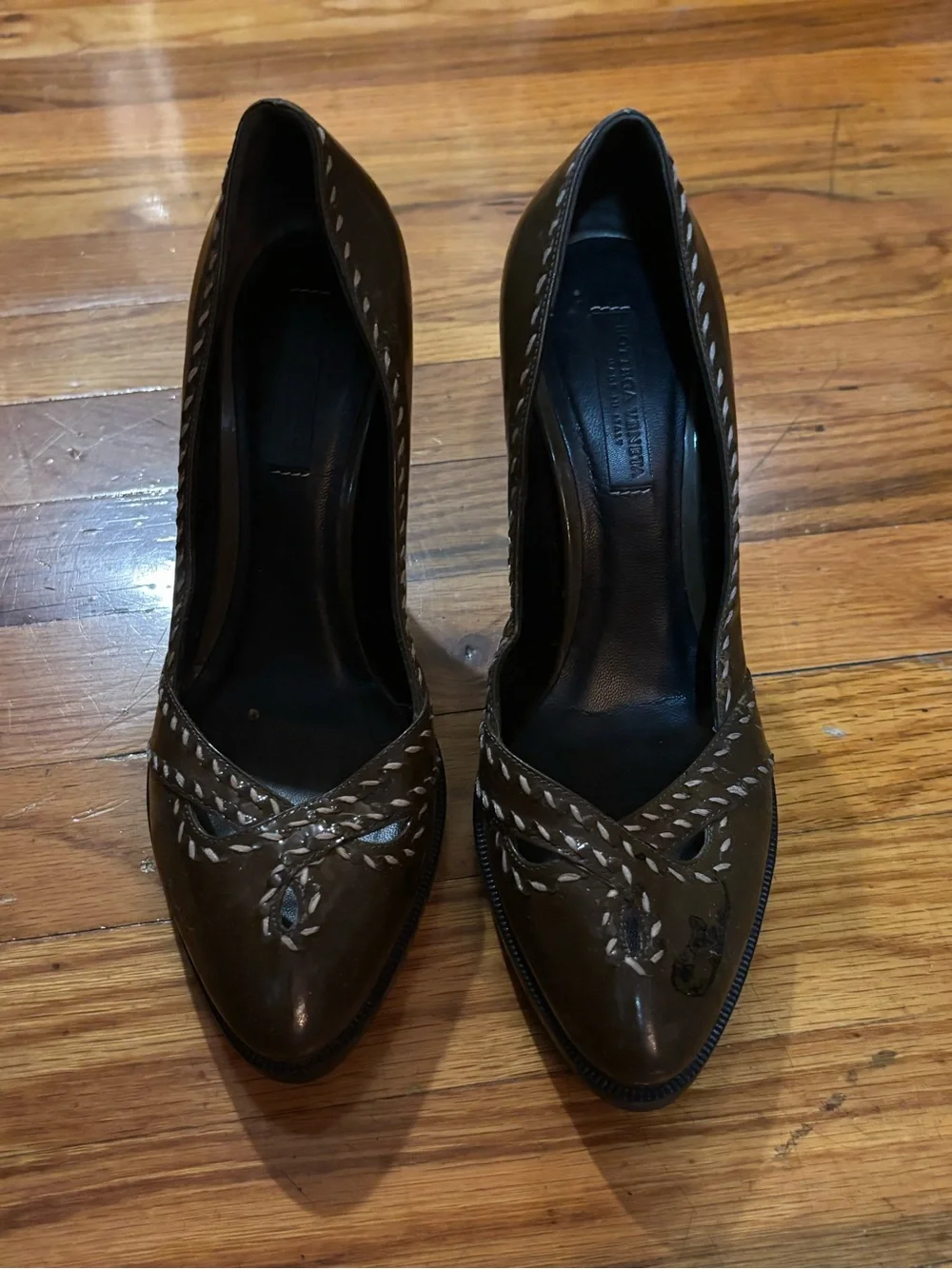 Vintage Bottega Veneta Olive Green Heels Whipstitch shoes Prada pumps 37.5 Gucci